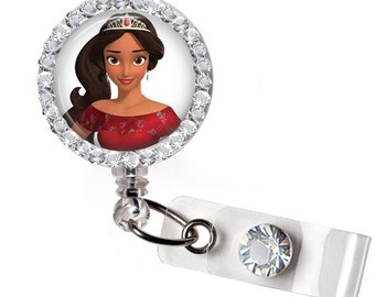 Rhinestone Princess Elena Of Avalor Bottle Cap Retractable ID Badge Reel, Nurse Badge Reel, 8 Colors To Choose From