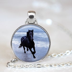 Black Stallion Horse Glass Pendant, Photo Glass Necklace, Glass Keychain, Glass Jewelry image 1