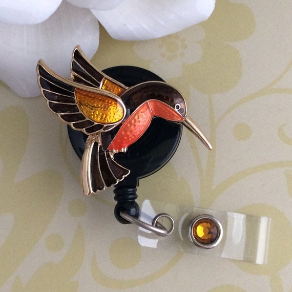 Enamel Metal Hummingbird Retractable ID Badge Reel, Carabiner Badge Reel, Nurse Badge Reel