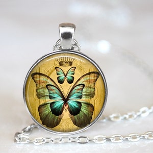 Vintage Butterfly Glass Pendant/ Necklace/ Keychain