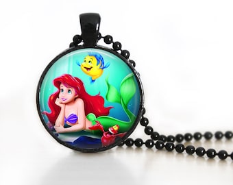 Little Mermaid Ariel Glass Pendant, Photo Glass Necklace, Glass Keychain, Glass Jewelry