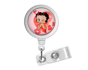 Betty Boop Pink Photo Glass / Bottle Cap Retractable ID Badge Reel