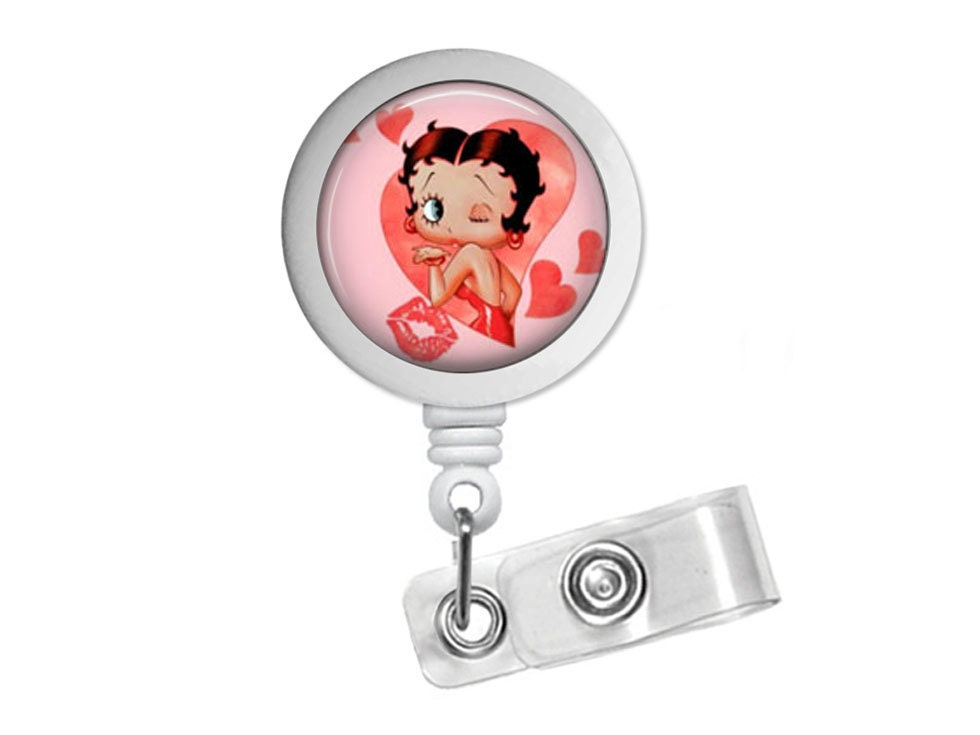 Betty Boop Pink Photo Glass / Bottle Cap Retractable ID Badge Reel