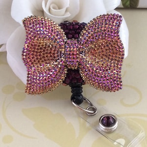 Rhinestone Large Bow Retractable ID Badge Reel, Nurse Badge Reel