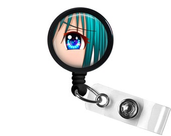 Anime Eyes Photo Glass / Bottle Cap Retractable ID Badge Reel, Nurse Badge Reel