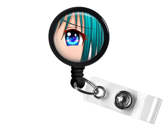 Anime Eyes Photo Glass / Bottle Cap Retractable ID Badge Reel, Nurse Badge Reel