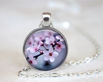 Cherry Blossoms 3 Pendentif en verre, Collier photo en verre, Porte-clés en verre