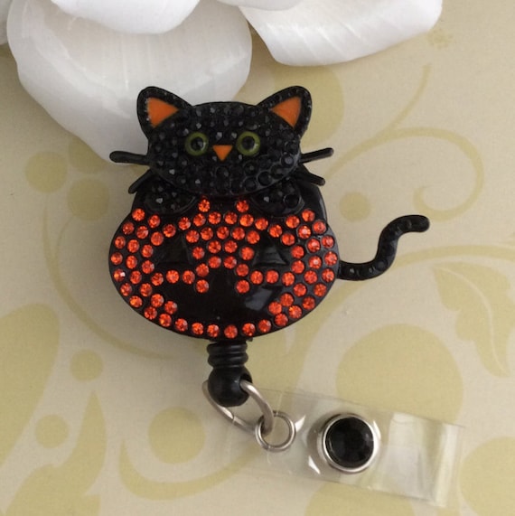  Halloween Badge Reel, Black Cat Pumpkin Retractable