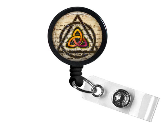 Triquetra Symbol Photo Glass / Bottle Cap Retractable ID Badge Reel 