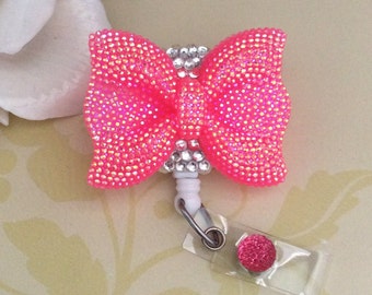 4 Colors Of Bows To Choose From,Rhinestone Large Bow Retractable ID Badge Reel, Nurse Badge Reel, Choose Color of Your Bow