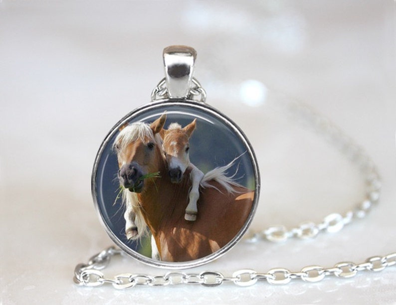 Horses Glass Pendant, Photo Glass Necklace, Glass Keychain, Glass Jewelry image 1