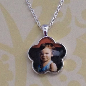 Custom Photo Flower Glass Pendant, Custom Photo Glass Necklace, Glass Keychain