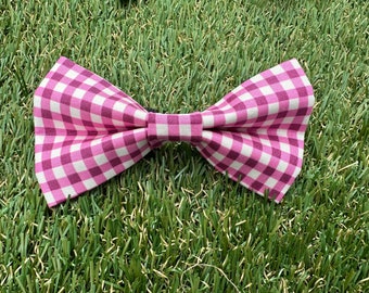 Pink gingham dog bow tie