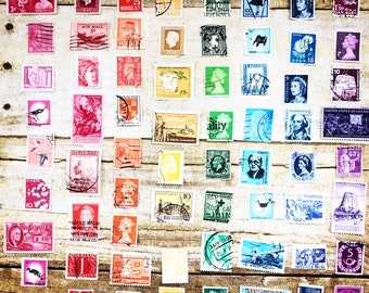 Rainbow postage stamps - junk journal ephemera - postage stamps