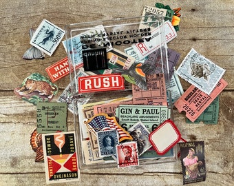 vintage box and paper ephemera - vintage ephemera kit - collage ephemera