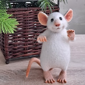 Needle Felted White or Gray Mouse, Felt Animal, OOAK, EcoToy image 1