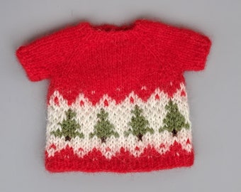 Hand Knit Mini Sweater for Teddy Bear or Mouse or 1/12 Doll  Christmas Tree Ornament Holiday Gift Fair Isle Knitting