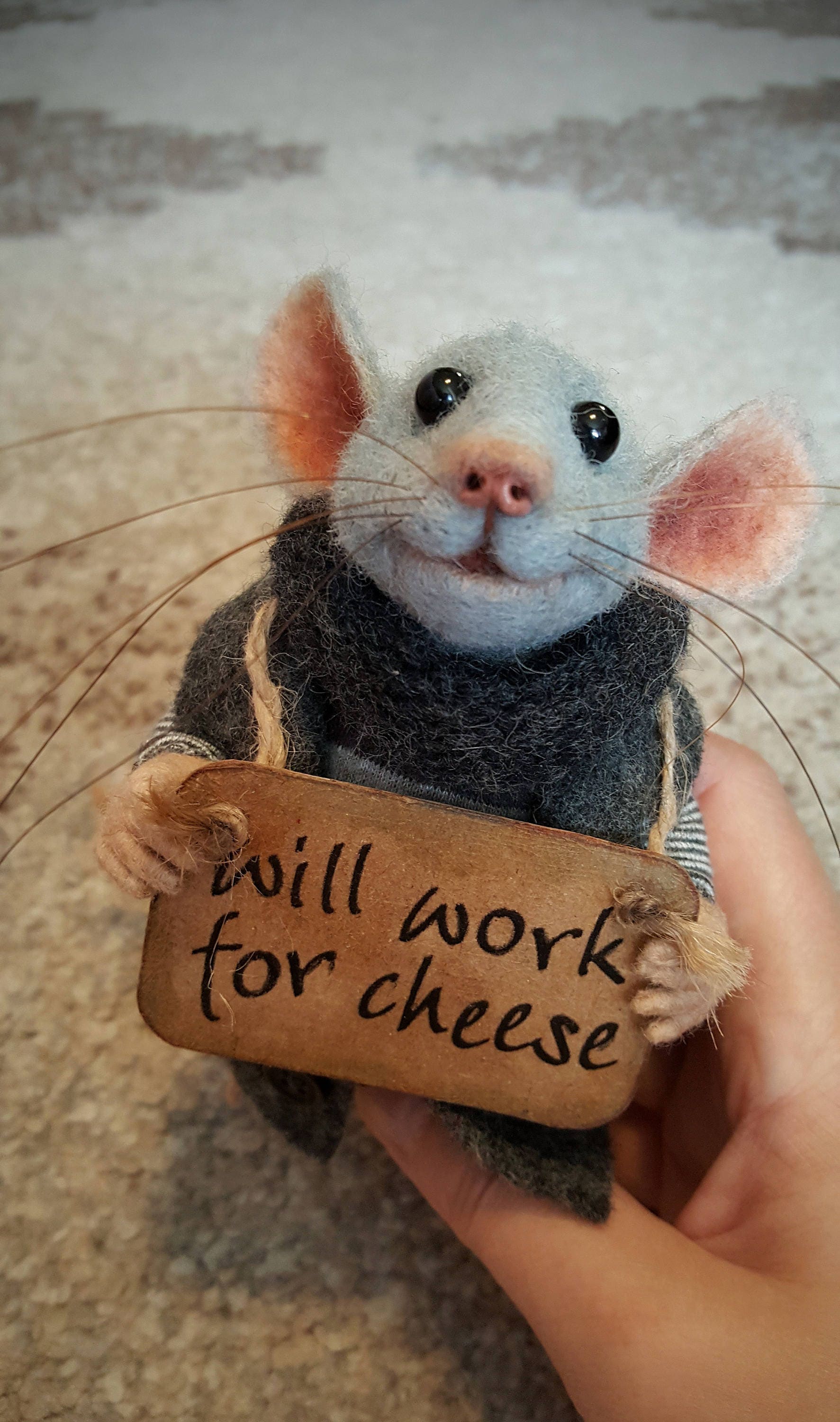 Homeless Mouse, Collectible Doll, Felted Mouse, Soft Sculpture