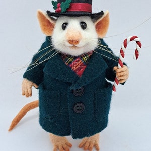 Needle Felt Gentleman Mouse with a Christmas Top Hat and Candy Cane image 3