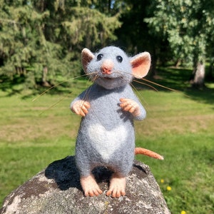 Needle Felted White or Gray Mouse, Felt Animal, OOAK, EcoToy image 3