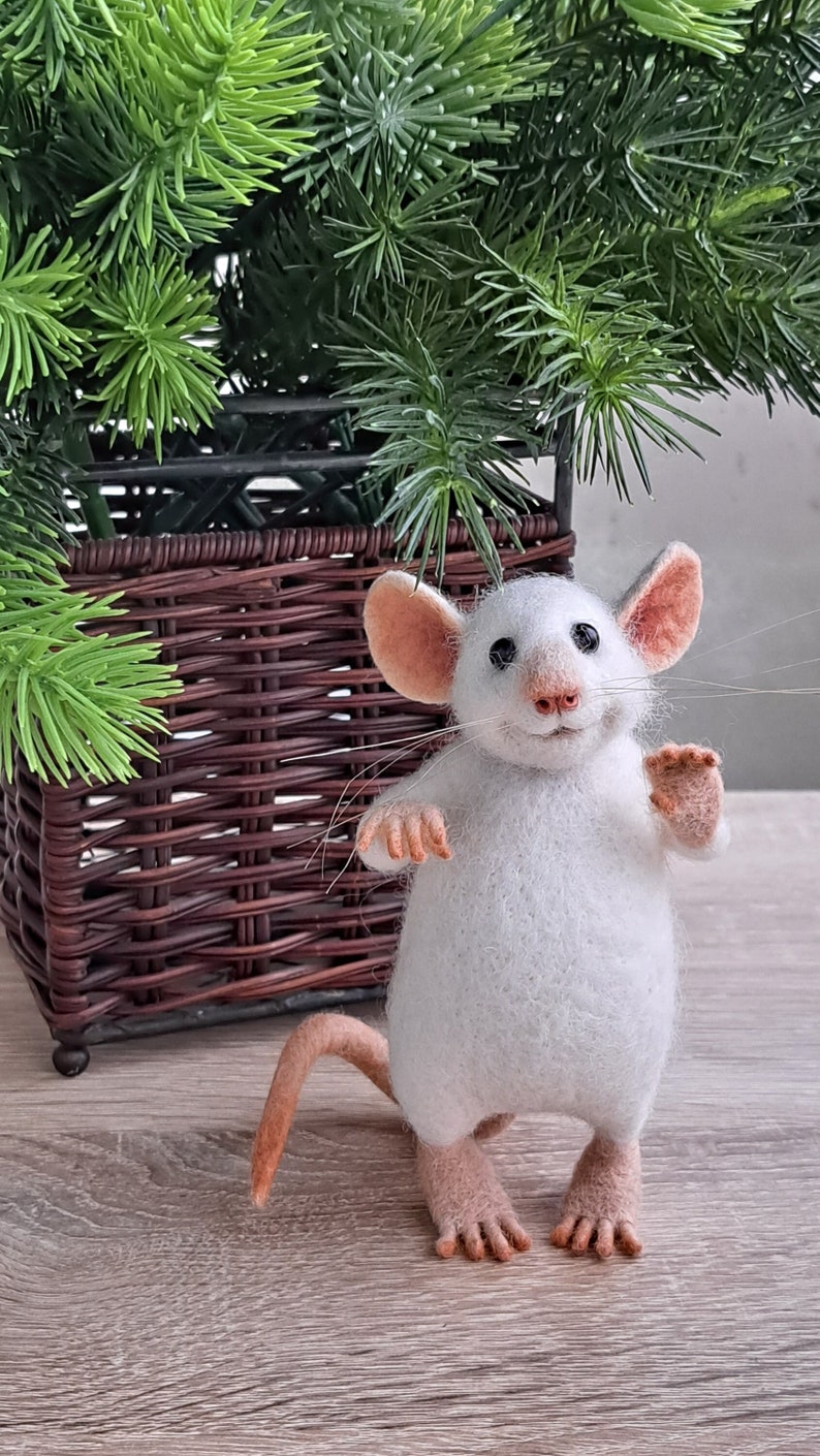 Needle Felted White or Gray Mouse, Felt Animal, OOAK, EcoToy image 1