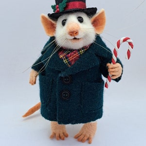 Needle Felt Gentleman Mouse with a Christmas Top Hat and Candy Cane image 2