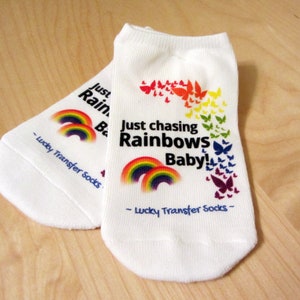 IVF Socks,  IVF Gift, Surrogacy, Lucky Transfer IVF Socks - Just Chasing Rainbows Baby, Transfer Day, Rainbow baby