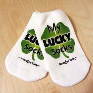 IVF Socks,  IVF Gift, Surrogacy, Lucky Transfer Socks - Big Green Four Leaf Clover for IVF, 4 leave clover, Transfer Day