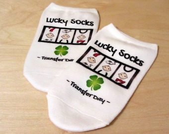 IVF Socks , IVF Jackpot Lucky Transfer Day Socks - White no show IVF Socks -M