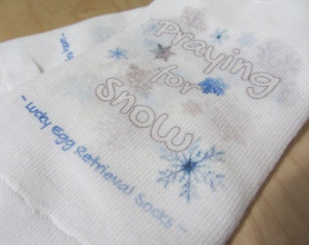 IVF Socks, Lucky Egg Retrieval Socks - Praying for Snow with Snowflakes, lucky IVF Socks