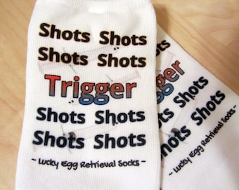 IVF Socks, Shots Shots Shots Trigger No Show women's Socks for IVF Egg Retrieval Day or Fertilzation Day