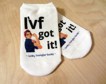 IVF Socks, IVF Gift, Surrogacy, Lucky Transfer Socks - "I'VF Got It" Strong Powerful Woman socks for Transfer Day, Lucky, Funny,