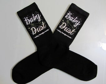 IVF Socks , Lucky Transfer Socks - Baby Dust with fairy dust, lucky IVF Socks on Black Crew Socks