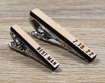 Engraved Tie Clips | Maple Wood Tie Bar with Personalized Monogrammed Engraving for Groomsman Gift or Wedding Party Gift