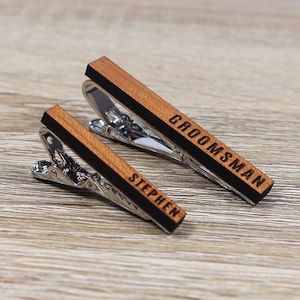 Engraved Cherry Wood Tie Clip: Personalized Groomsman Gift
