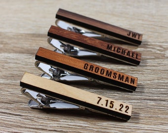 Custom Tie Clips | Wood Tie Bars with Personalized Engraving perfect for Groomsman Gift, Wedding Party Gift, Men's Gift