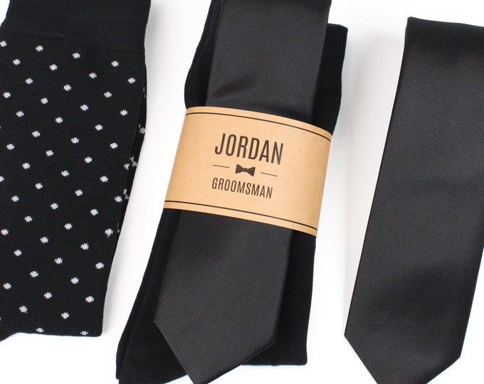 Black Wedding Tie, Black Groomsmen Tie, Black Groomsmen Socks, Matching Tie & Socks Set, Groomsmen Gift, Groomsmen Proposal, Wedding Attire
