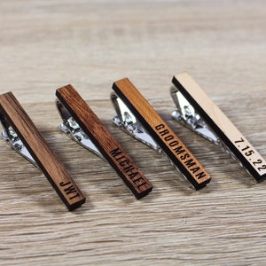 Personalized Tie Clips | Handmade Wooden Tie Bar with Custom Engraving | Groomsman Gift, Wedding Party Gift