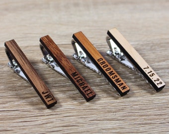 Personalized Tie Clips | Handmade Wooden Tie Bar with Custom Engraving | Groomsman Gift, Wedding Party Gift