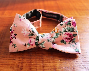 Pink Floral Bow Tie + Gift Box | Men's Cotton Self-Tie Flower Pattern Bowtie - Wedding Bow Tie, Groomsmen Bow Tie, Groom Bow Tie