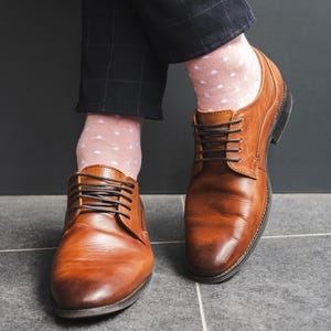 Dusty Rose Polka Dot Mens Dress Socks | Mens Size 7-13, Combed Cotton Mens Socks, Pink Groomsmen Socks, Pink Wedding Socks, Custom Socks