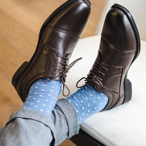 Dusty Blue Polka Dot Dress Socks: Combed Cotton Groomsmen Socks
