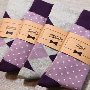 Purple Lavender Personalized Groomsmen Socks | Matching Colors, Men's Size 7-12 | Groomsman Gift Idea, Wedding Socks, Custom Sock Labels