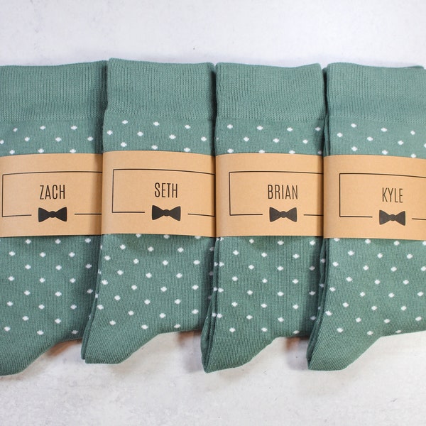 Personalized Groomsmen Socks | Sage Green Polka Dot Wedding Socks - Men's Size 7-12 | Custom Sock Labels