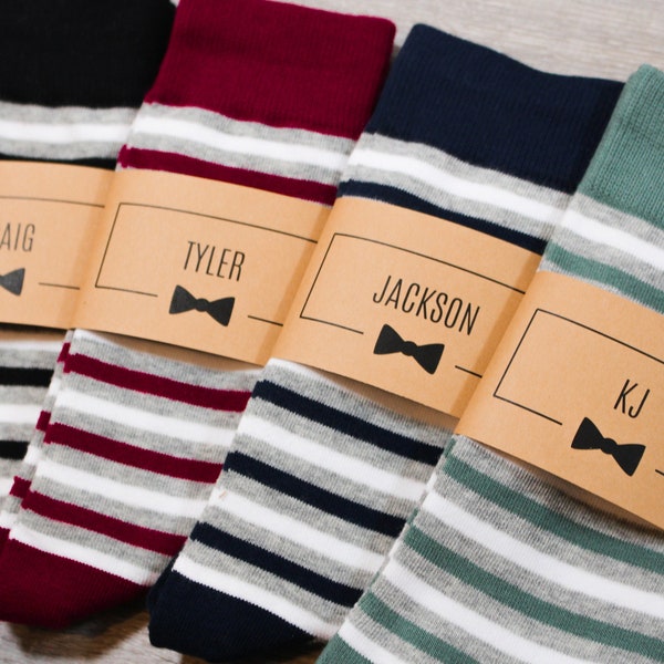 Striped Groomsmen Socks for Weddings | Personalized Socks with Custom Labels Perfect for Groomsman Gift, Best Man Gift, Groom Gift Socks
