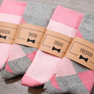 Personalized Pink Groomsmen Socks: Argyle or Polka Dot, Men&#39;s Size 7-12