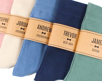 Groomsmen Socks: Solid Color Dress Socks with Personalized Label