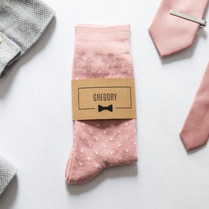 Dusty Rose Polka Dot Groomsmen Socks with Custom Label