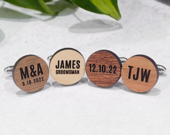 Personalized Wood Cufflinks for Men | Engraved Custom Cufflinks with Real Wood, Wedding Cufflinks, Mens Cufflinks, Cufflink Set