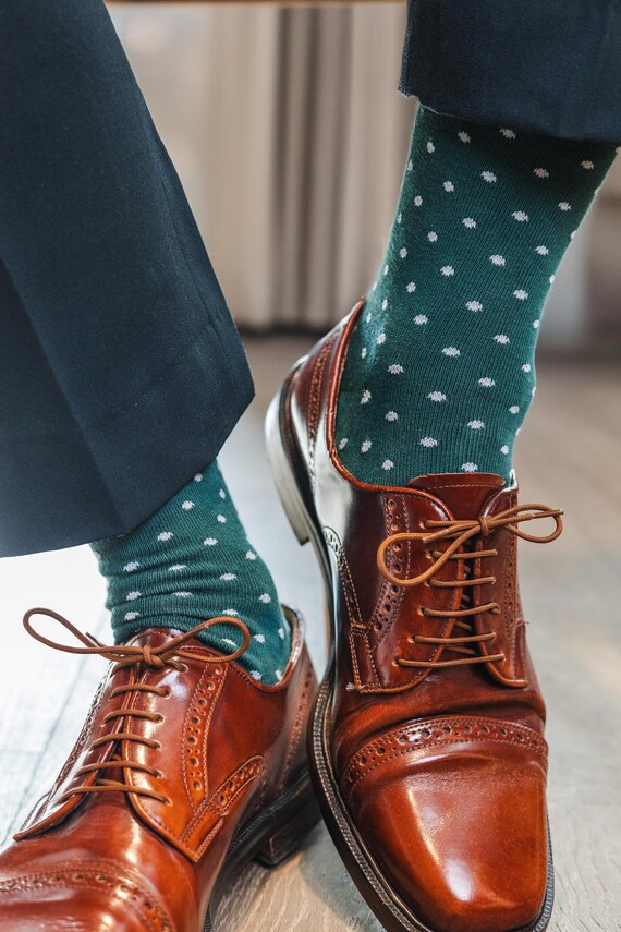 Emerald Polka Dot Dress Socks for Men: Combed Cotton Groomsmen Socks